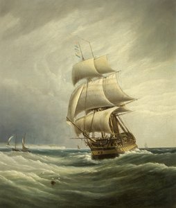 Tremastade skepp före vinden (olja på duk)