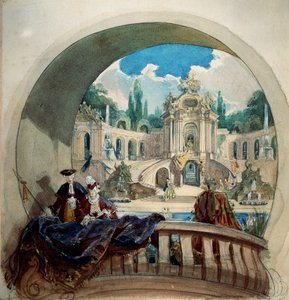 Förberedande ritning för lunett av taket i publiksalen i Ludwig II:s kungliga slott på Linderhof av Joseph Watter