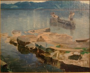 Rock tunga i Eibsee med fiskare
