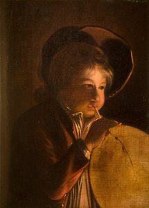 Pojke som blåser en blåsa i levande ljus av Joseph Wright of Derby