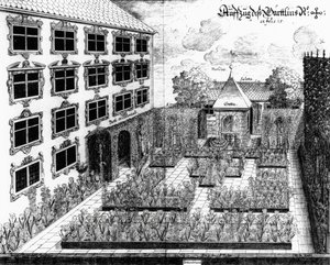 Design för Furttenbachs trädgård i Ulm, från Architectura Privata, graverad av Jonas Arnold (1600-69), publicerad 1641 av Joseph after Furttenbach