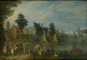 By på stranden av en flod av Joseph van Bredael