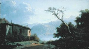 Lake Scene i Frankrike (olja på duk)