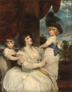 Porträtt av Jane, grevinnan av Harrington, med hennes söner, viscount Petersham och den ärade Lincoln Stanhope, 1786-7