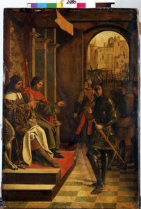 ""Sankt Sebastien före kejsar Diocletianus och Maximianus"" (Sankt Sebastien före kejsarna Diokletianus och Maximianus). De romerska kejsarna Diocletianus (Gaius Aurelius Valerius Diocletianus, 245-316) och Maximianus Hercules (Marcus Aurelius Valerius Max