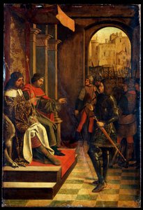 Saint Sebastien före kejsarna Diokletianus och Maximianus, sent 1400-tal