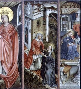 Visitation, mitten högra panel av polyptyk (panel) av Jost (attr. to) Amman