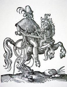 Hästsoldat med hjullåspistol, illustration från 
