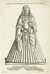 Vidua Senensis in Hetruria (Änkan från Siena i Toscana) från H. Weigels Trachtenbuch, plansch 51 från Woodcuts from Books of the XVI Century av Jost Amman