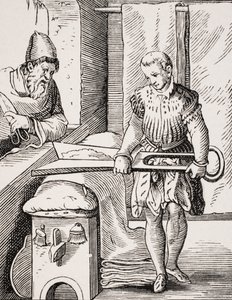 Klädesarbetare, reproduktion av 1500-talets träsnitt, 1800-talet