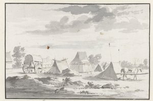 Vy över ett läger för armén av Willem III nära Leuven av Josua de Grave (circle of)
