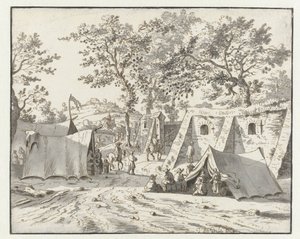 Vy över ett läger för armén av Willem III nära Leuven