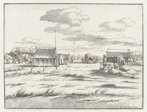 Vy över ett läger för armén av Willem III nära Leuven av Josua de Grave