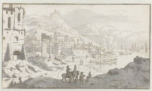 Vy över en imaginär italiensk hamn