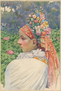Slovakiska Brudparet Uprka, Joza (1861-1940). Olja på duk, storlek: 54,8x37 av Joža Uprka