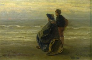 Mor och barn på en strand av Jozef Israëls