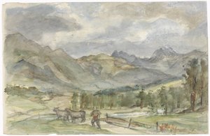 Bergslandskap med herde och två kor av Jozef Israëls