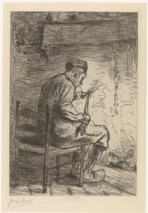 Interieur met roker The Smoker (titel på objekt) av Jozef Israëls