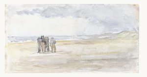 Man med häst och vagn på stranden av Jozef Israëls