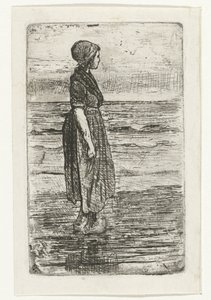 Stående kvinna på stranden av Jozef Israëls