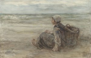 Fiskare flicka på stranden