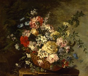 Stilleben med blommor i en korg, ca 1780-1790