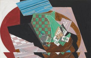 Schackbräde och spelkort, 1915 (gouache, grafit och harts på krämfärgat vävt papper, monterat på kartong) av Juan Gris
