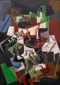 Fruktskål, pipa och tidning av Juan Gris