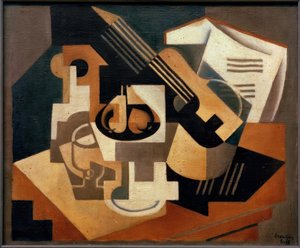 Gitarr och skål med frukt av Juan Gris