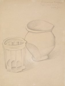 Glas och vas, ca 1911 (grafit på vävt papper) av Juan Gris