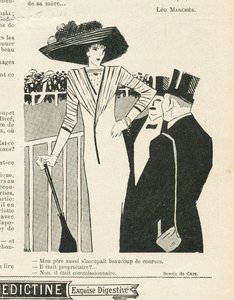 Illustration av J Gris (1887-1927) i Le Lire, 02/10/09 - Mode, Hatt, Life of the Rich, Hippism - Women av Juan Gris