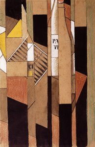 Stilleben med flaska och cigarrer; Stilleben med flaska och cigarrer, 1912 av Juan Gris