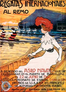 Affisch för ett sportevenemang ""International Rowing Regatta"", illustration av Joan Llaverias i Labro (1865-1938). 1902-06-22. DR av Juan Llaverias Llabro