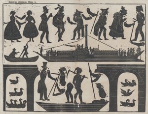 Ark 4 med figurer för kinesiska skuggdockor, ca. 1850-70.