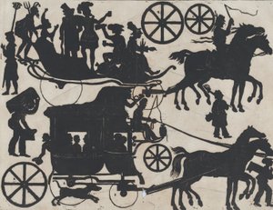 Ark 5 med figurer för kinesiska skuggdockor, ca. 1850-70.