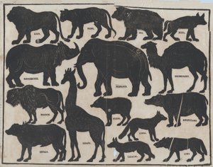 Ark 5 med figurer för kinesiska skuggdockor, ca. 1850-70.