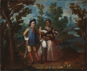 X. Från spanjoren och återvänd baklänges, håll dig suspenderad i luften (X. De español y torna atrás, tente en el aire), ca 1760 av Juan Patricio Morlete Ruiz