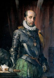 Porträtt av Luis de REQUESENS Y ZUNIGA (1528-1576), katalansk politiker, guvernör i de spanska Nederländerna. Målning av Joan Vicens i Cots (Juan Vicens Cots av Juan Vicens Cots