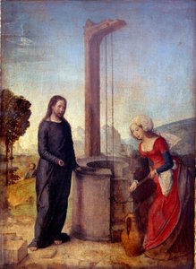 Kristus och samariten målning av Juan de Flanddes (känd från 1496 till 1519) Sön. 0,24x0,17 m .