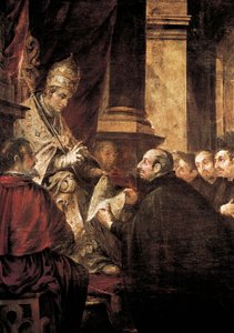 Den helige Ignatius av Loyola tar emot tjuren av jesuitorden från påven Paul III, målning av Juan de Valdes Leal