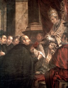 S:t Ignatius tar emot den påvliga tjuren för grundandet av Jesu sällskap (jesuiter) från påven Paulus III