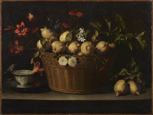 Stilleben med citroner i en flätad korg, ca 1643-1649.