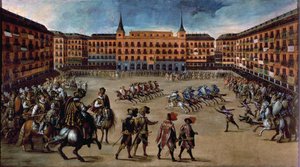 Game of Canas, Plaza Mayor, Madrid (olja på duk)