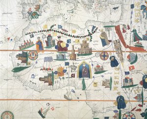 Detalj av Afrika och Medelhavsområdet, av Juan de la Cosa, sjökort