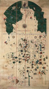 Portolan-nautiska planisfärskarta av Juan de la Cosa, cirka 1500