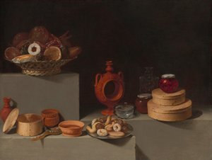 Stilleben med godis och keramik, 1627.