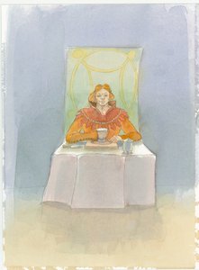 En medeltida herre satt vid ett bord, 2004. av Judith Dobie