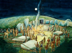 Neolitisk ceremoni vid West Kennet Long Barrow, Wilshire, c1985-c2012