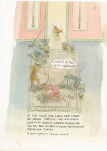 Hantverkaren och hans arbetare lägger ett golv till Julias mosaik, 2003. av Judith Dobie