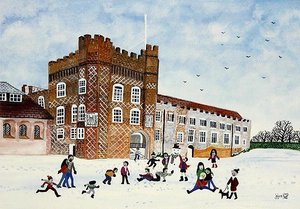Farnham Castle, Surrey (akvarell på papper) av Judy Joel